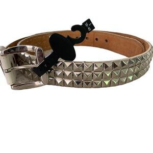 Vtg Y2K Cybercore Skater Punk Grunge White Silver Studded Belt Size Large 38-40